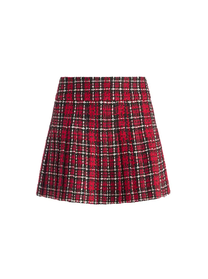 Skirts Women Alice Olivia Mera Mini Skirt Schoolgirl Plaid Bright Ruby