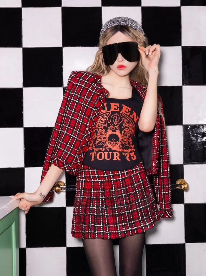 Skirts Women Alice Olivia Mera Mini Skirt Schoolgirl Plaid Bright Ruby