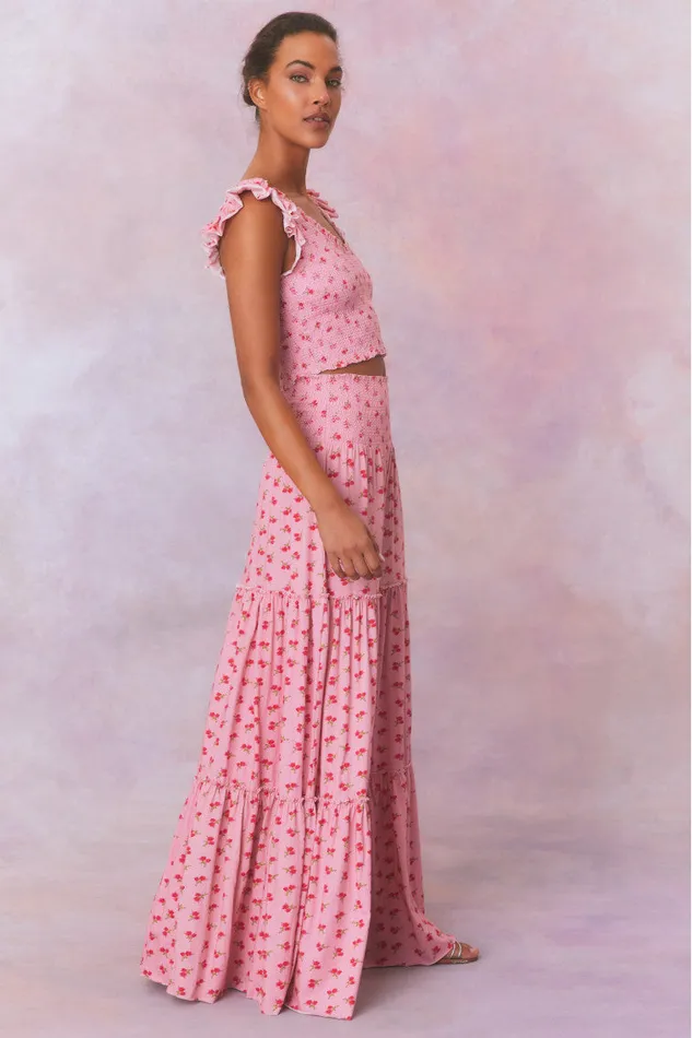 Skirts WomenKids LoveShackFancy Phia Floral Printed Smocked Maxi Skirt Cherry Pink