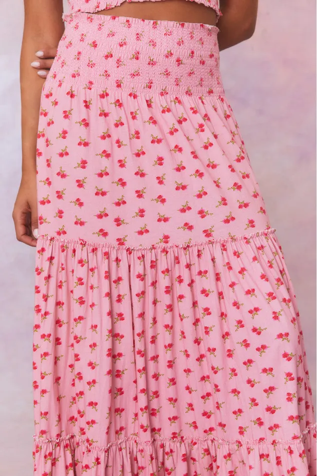 Skirts WomenKids LoveShackFancy Phia Floral Printed Smocked Maxi Skirt Cherry Pink