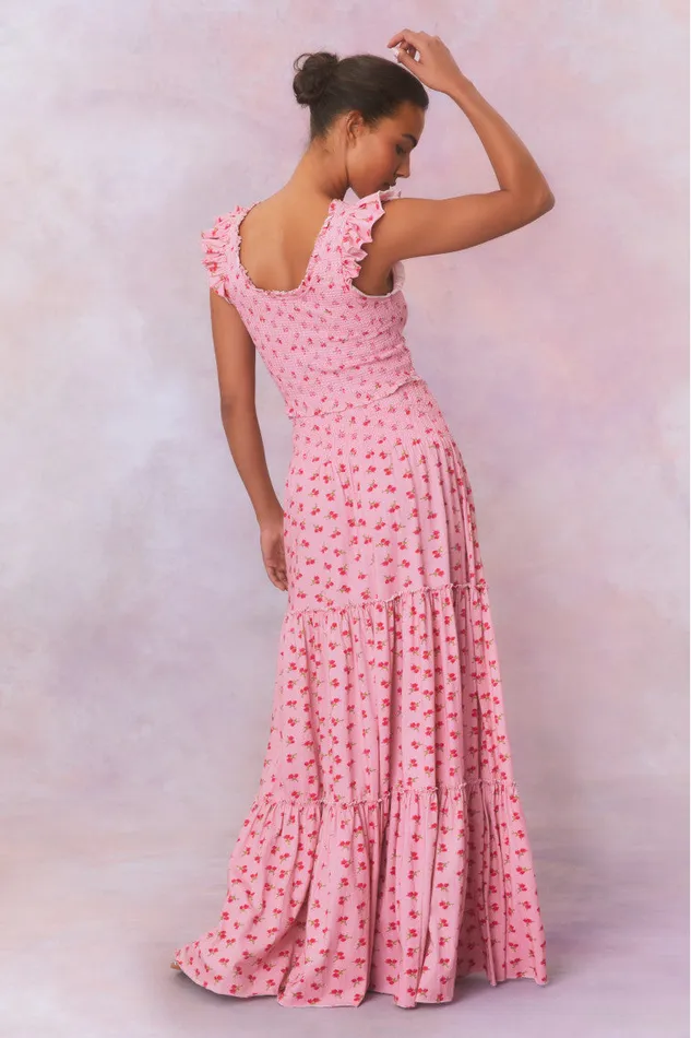 Skirts WomenKids LoveShackFancy Phia Floral Printed Smocked Maxi Skirt Cherry Pink