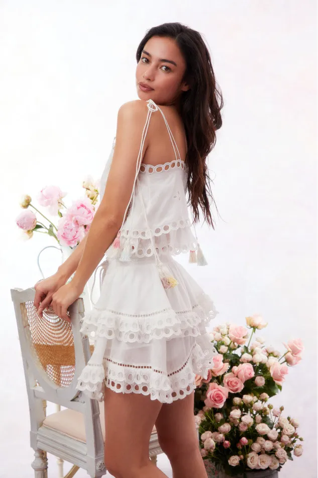 Skirts Women LoveShackFancy Dorene Eyelet Mini Skirt Soft White