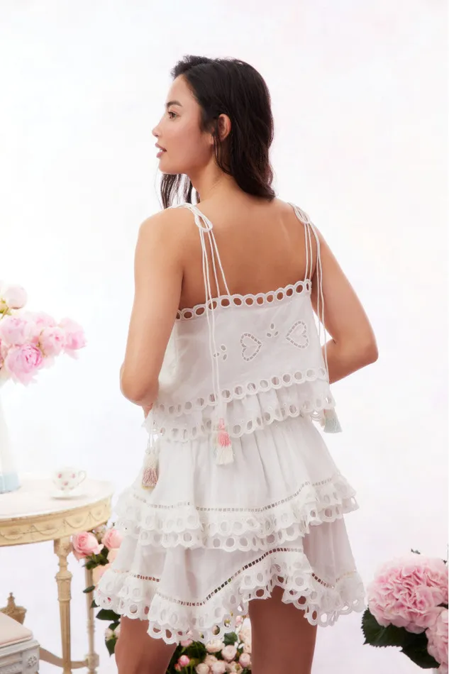 Skirts Women LoveShackFancy Dorene Eyelet Mini Skirt Soft White