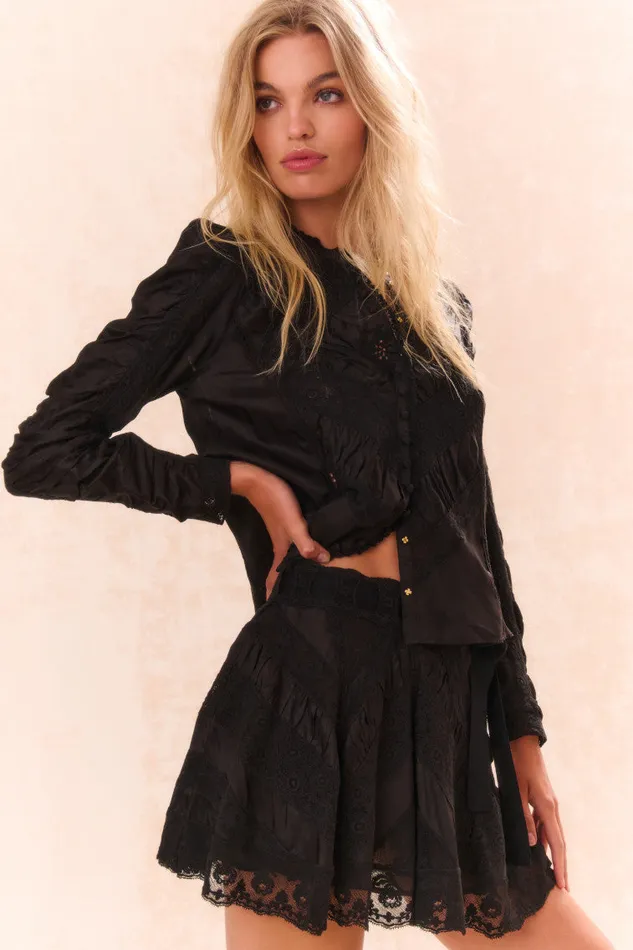 Skirts Women LoveShackFancy Shayda Lace Mini Skirt Black