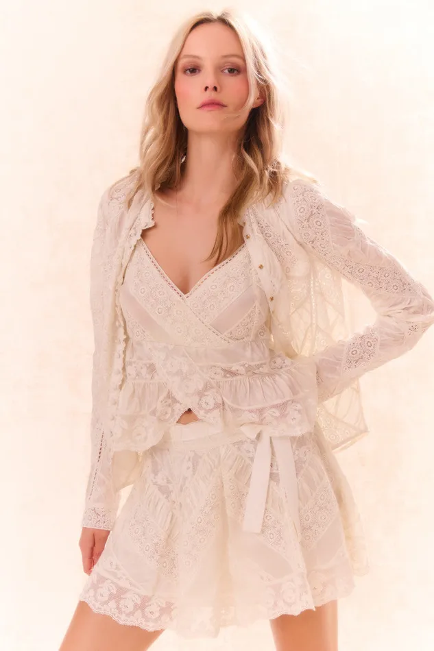 Skirts Women LoveShackFancy Shayda Lace Mini Skirt Off White