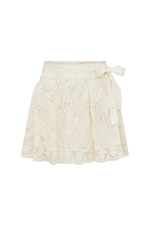 Skirts Women LoveShackFancy Shayda Lace Mini Skirt Off White