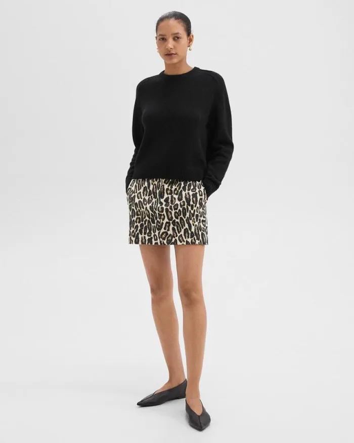 Skirts Women Theory Mini Trouser Skirt In Stretch Leopard Wool Beige Multi