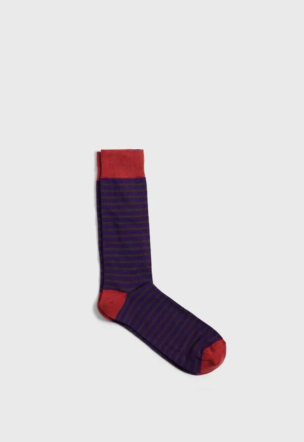 Socks Mens Cotton Stiped Sock NavyGreen Paulstuart