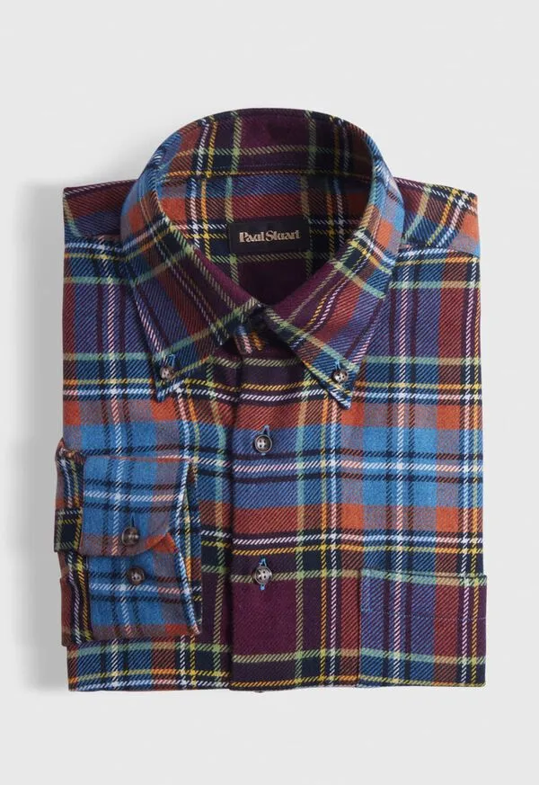 Sport Shirts Flannel Plaid Sport Shirt Orange Paulstuart Mens