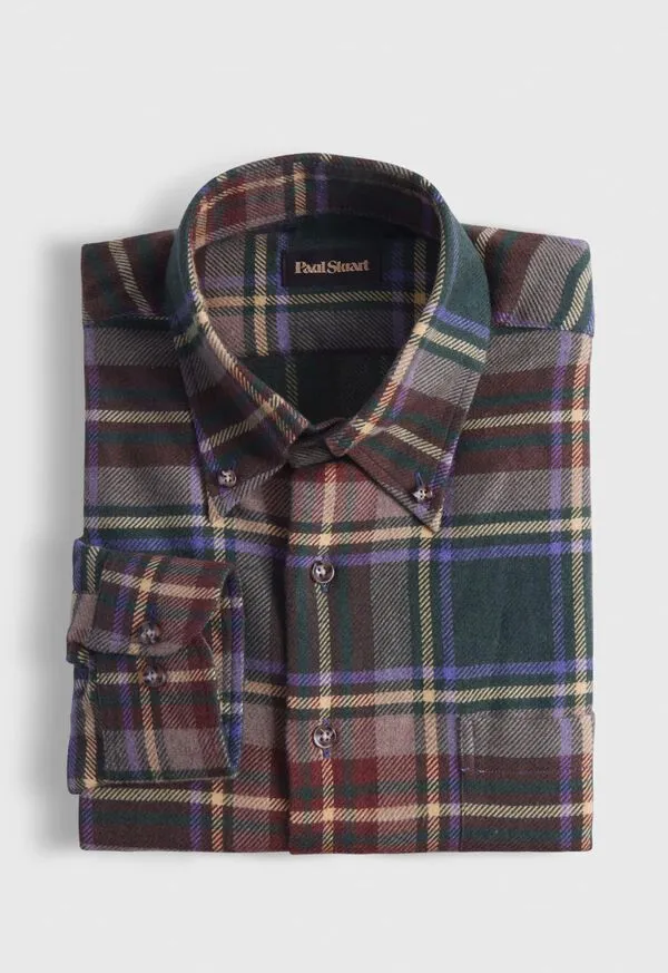 Sport Shirts Paulstuart Mens Flannel Plaid Sport Shirt OliveBrown