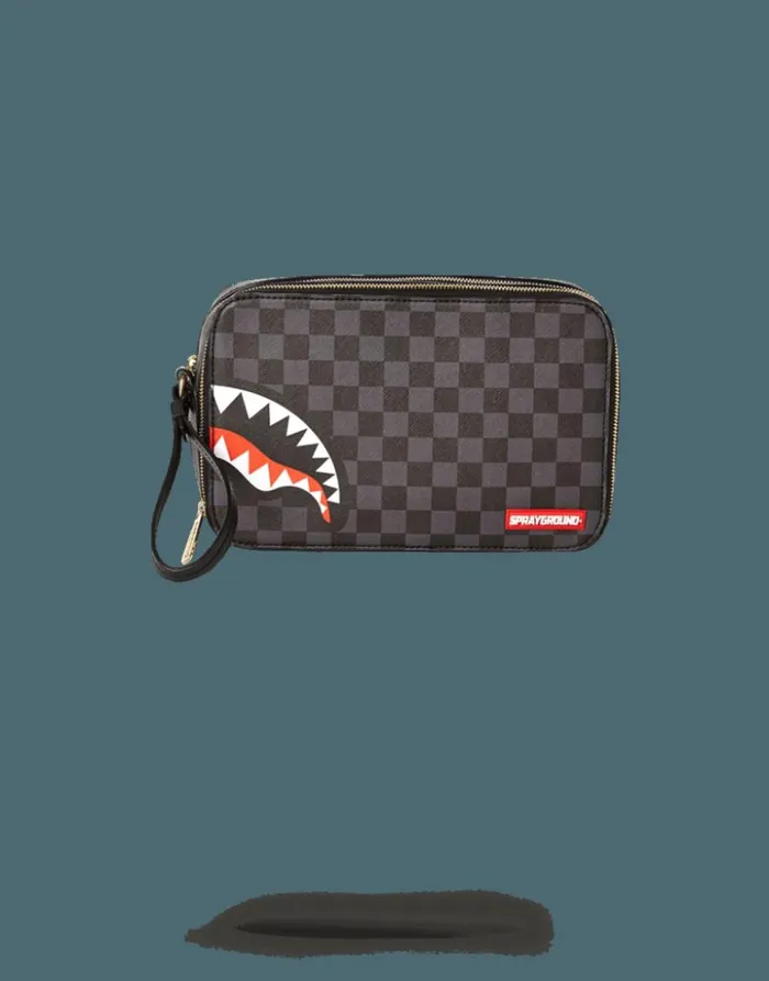 SPRAYGROUND SHARKS IN PARIS BLACK CHECKERED EDITION TOILETRY AKA MONEY BAGS Bags