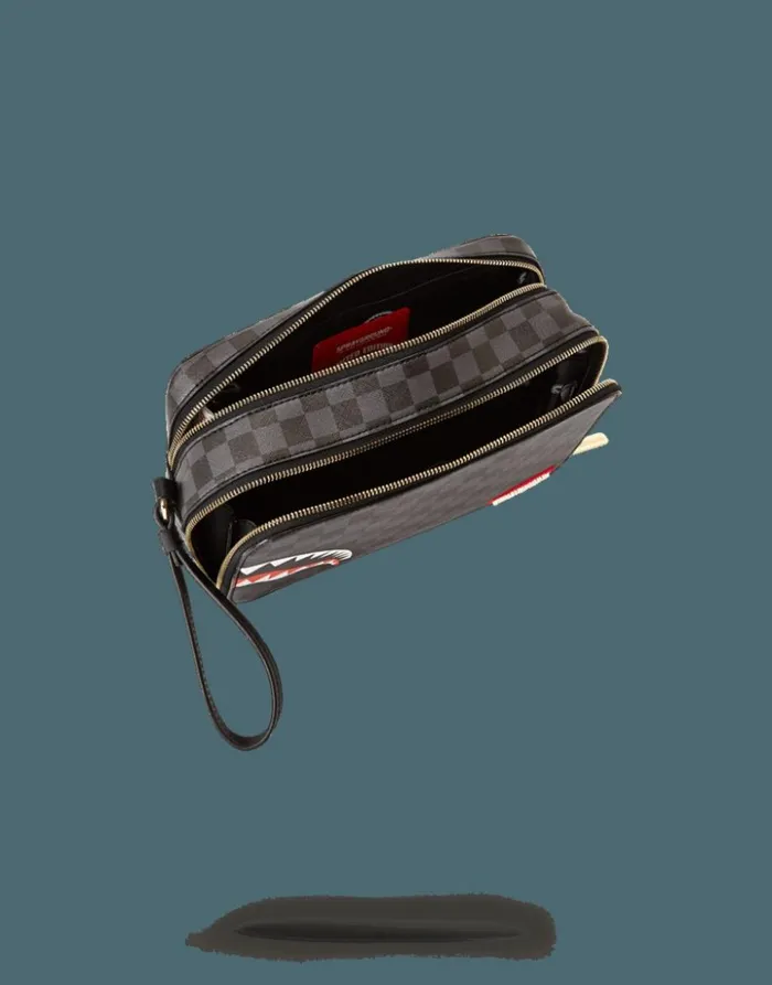 SPRAYGROUND SHARKS IN PARIS BLACK CHECKERED EDITION TOILETRY AKA MONEY BAGS Bags