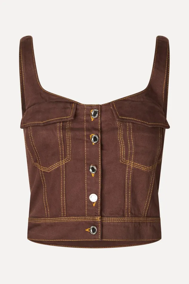 Stine Goya Denim Cropped Denim Bustier 8211 Chicory Coffee 8211 Women