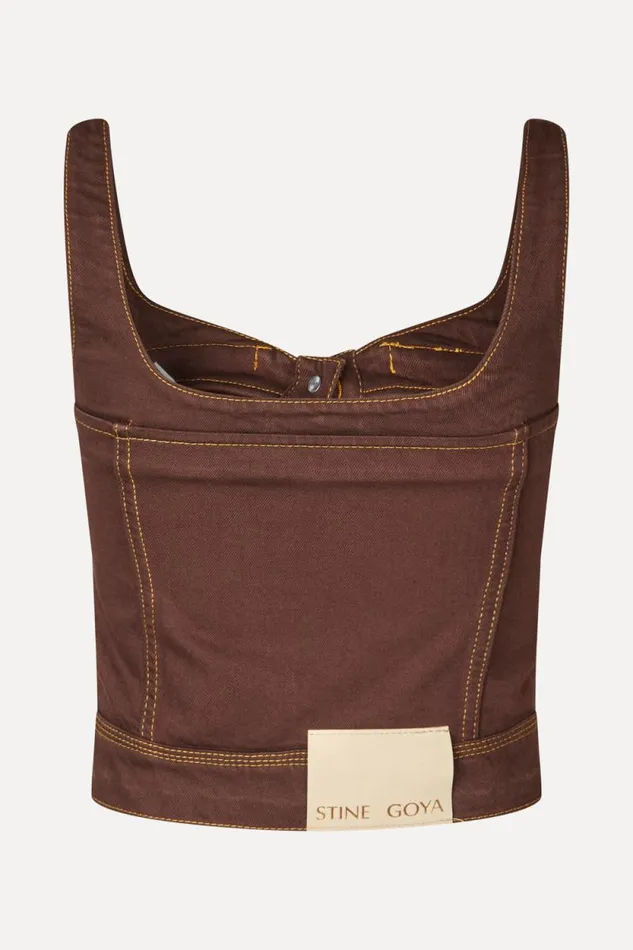 Stine Goya Denim Cropped Denim Bustier 8211 Chicory Coffee 8211 Women