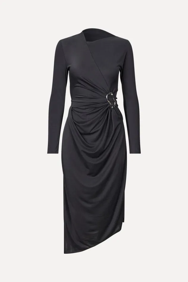 Stine Goya Dresses Long Sleeve Midi Dress With Fixed Buckle 8211 Jet Black 8211 Women Stine Goya Dresses Long Sleeve Midi Dress With Fixed Buckle 8211 Jet Black 8211 Women