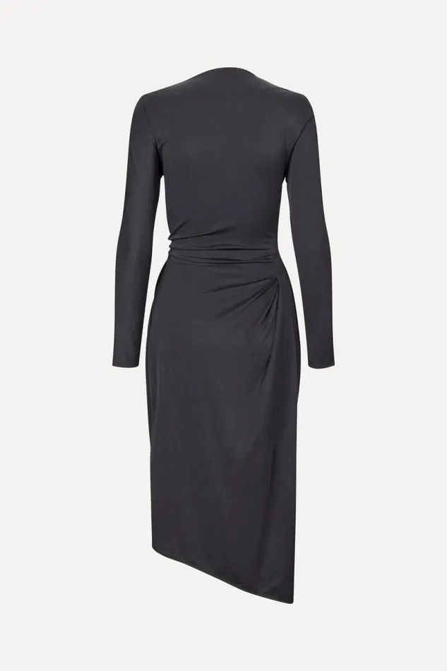 Stine Goya Dresses Long Sleeve Midi Dress With Fixed Buckle 8211 Jet Black 8211 Women