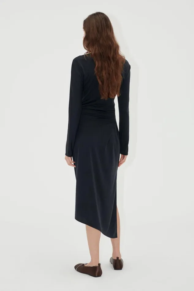 Stine Goya Dresses Long Sleeve Midi Dress With Fixed Buckle 8211 Jet Black 8211 Women