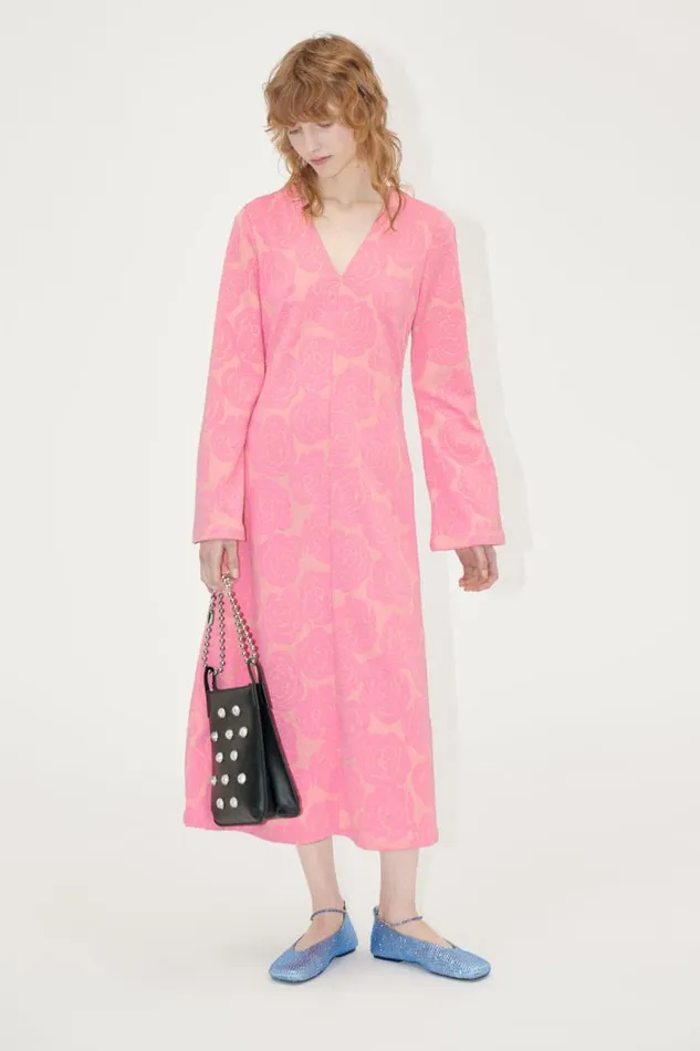 Stine Goya Dresses Long Sleeve V Neck Dress 8211 Rose Relief 8211 Women