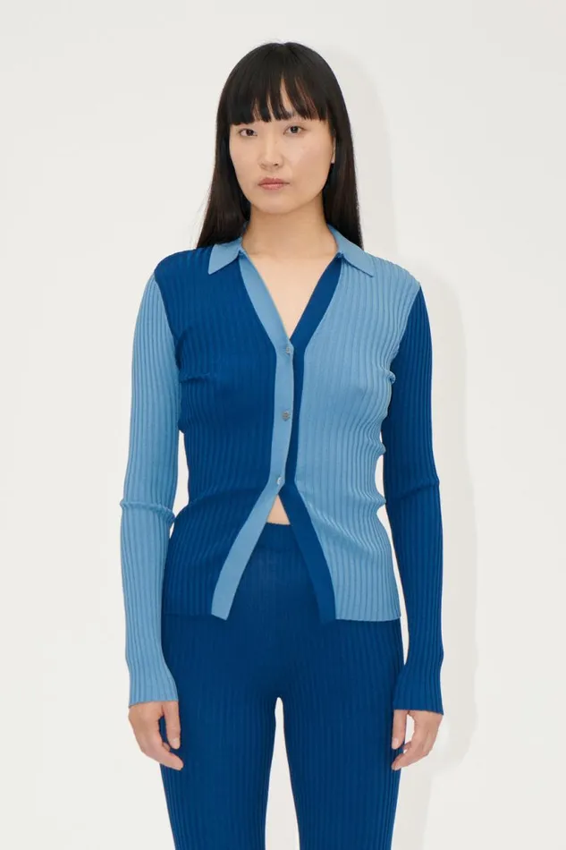 Stine Goya Knitwear Long Sleeve Polo 8211 Blue Jean 8211 Women