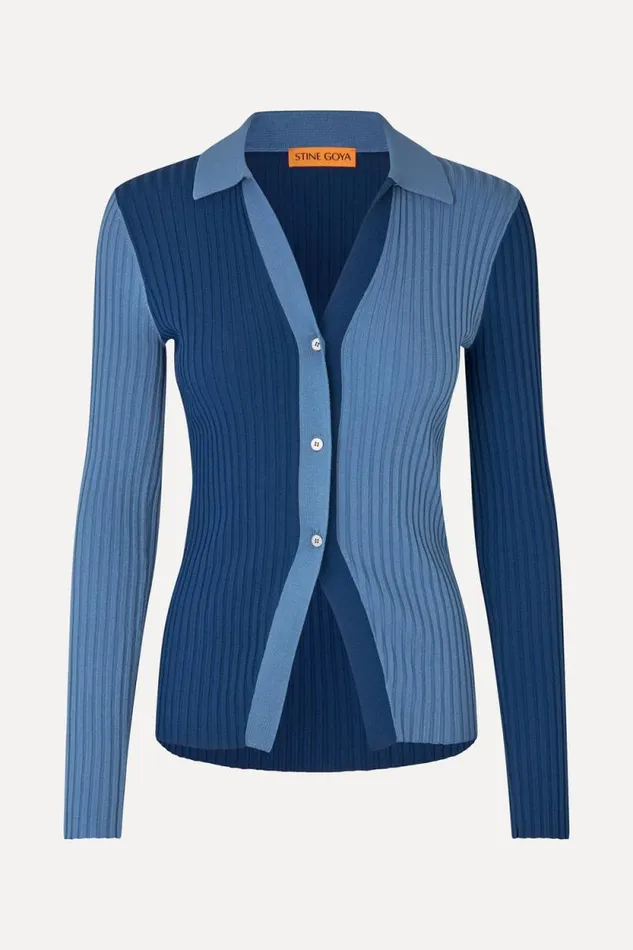 Stine Goya Knitwear Long Sleeve Polo 8211 Blue Jean 8211 Women