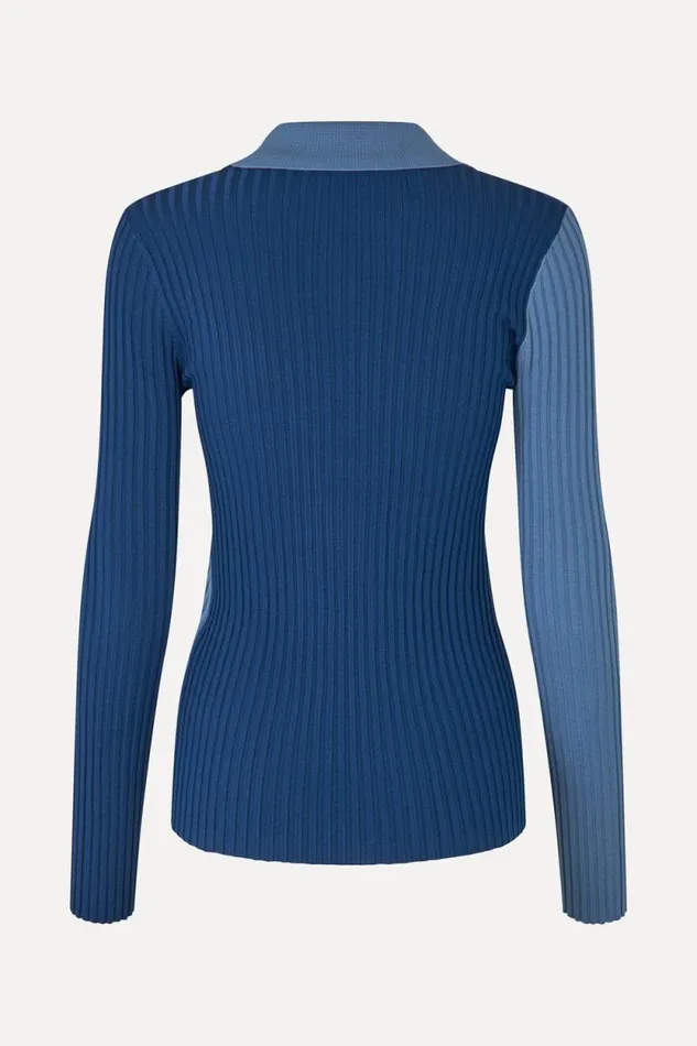 Stine Goya Knitwear Long Sleeve Polo 8211 Blue Jean 8211 Women