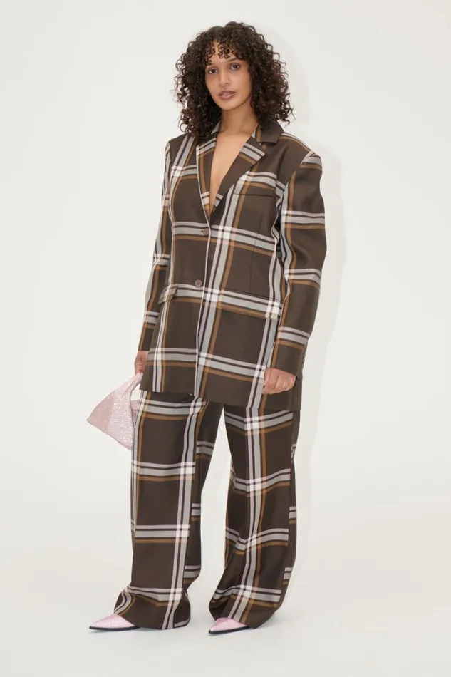 Stine Goya Pants Front Pleat Long Straight Pants 8211 Weaved Checks 8211 Women