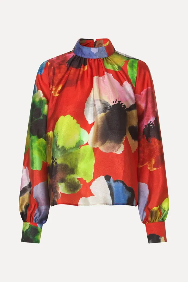 Stine Goya Tops and Shirts Gathered Long Sleeve Top 8211 Bloom In Red 8211 Women