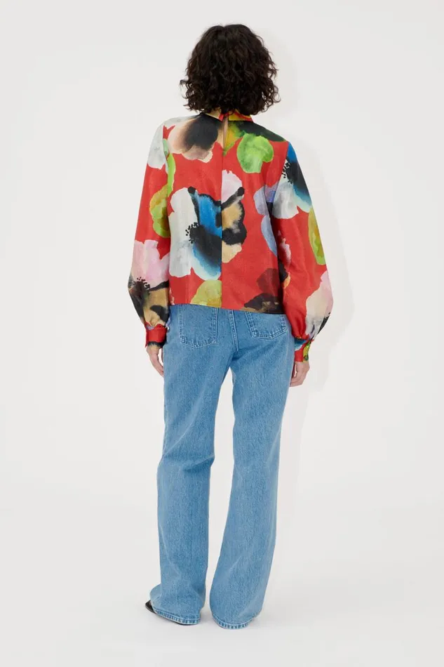 Stine Goya Tops and Shirts Gathered Long Sleeve Top 8211 Bloom In Red 8211 Women