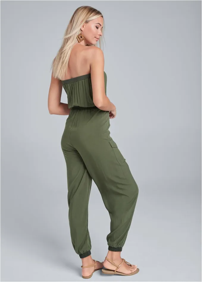 STRAPLESS UTILITY JUMPSUIT Olive Women VENUS Casual Jumpsuits and Rompers