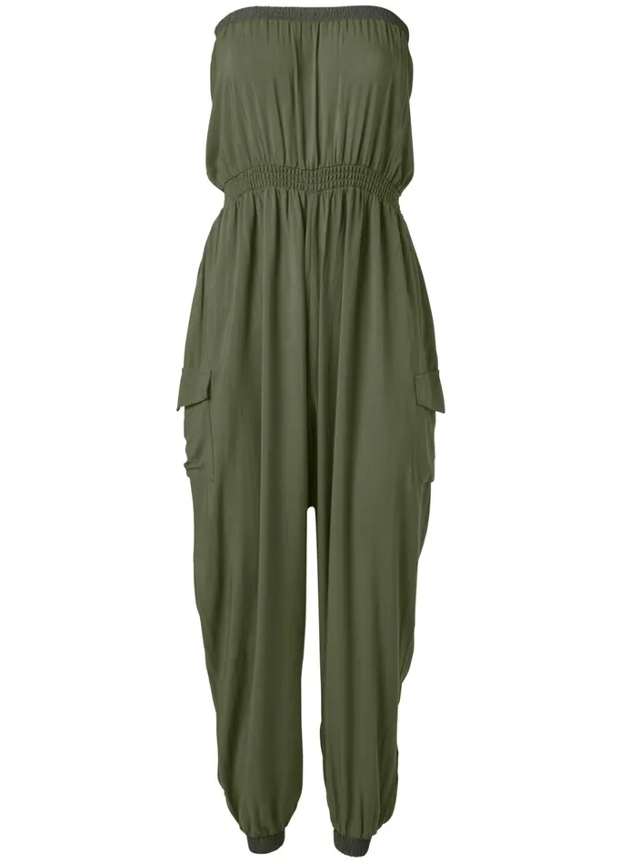 STRAPLESS UTILITY JUMPSUIT Olive Women VENUS Casual Jumpsuits and Rompers