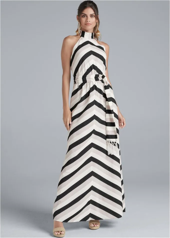 STRIPED LINEN DRESS White Multi Women VENUS Maxi Dresses