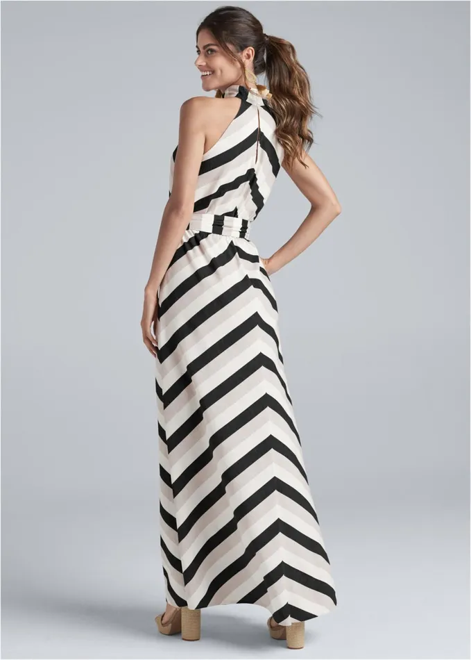 STRIPED LINEN DRESS White Multi Women VENUS Maxi Dresses STRIPED LINEN DRESS White Multi Women VENUS Maxi Dresses
