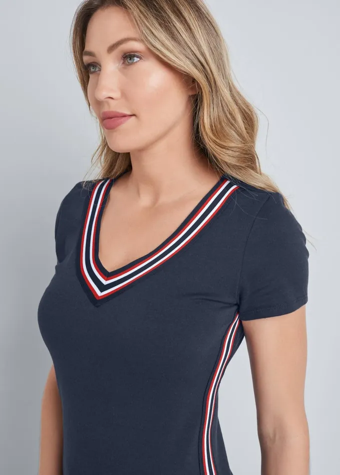STRIPED TRIM LOUNGE DRESS Navy Women VENUS Dresses