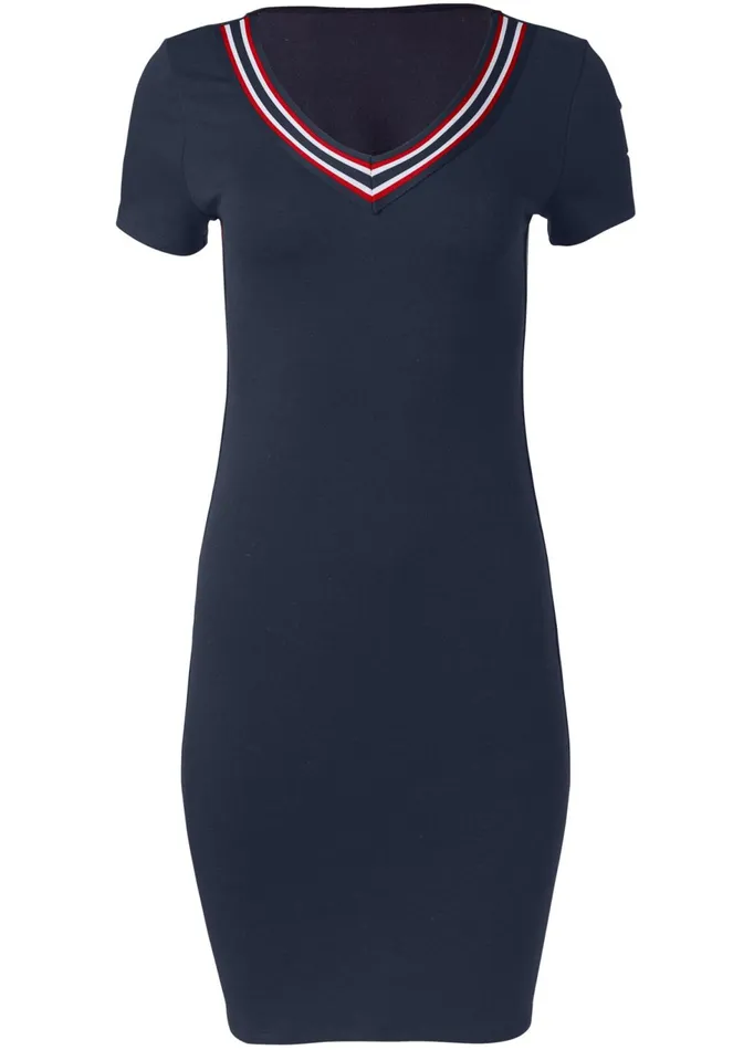 STRIPED TRIM LOUNGE DRESS Navy Women VENUS Dresses