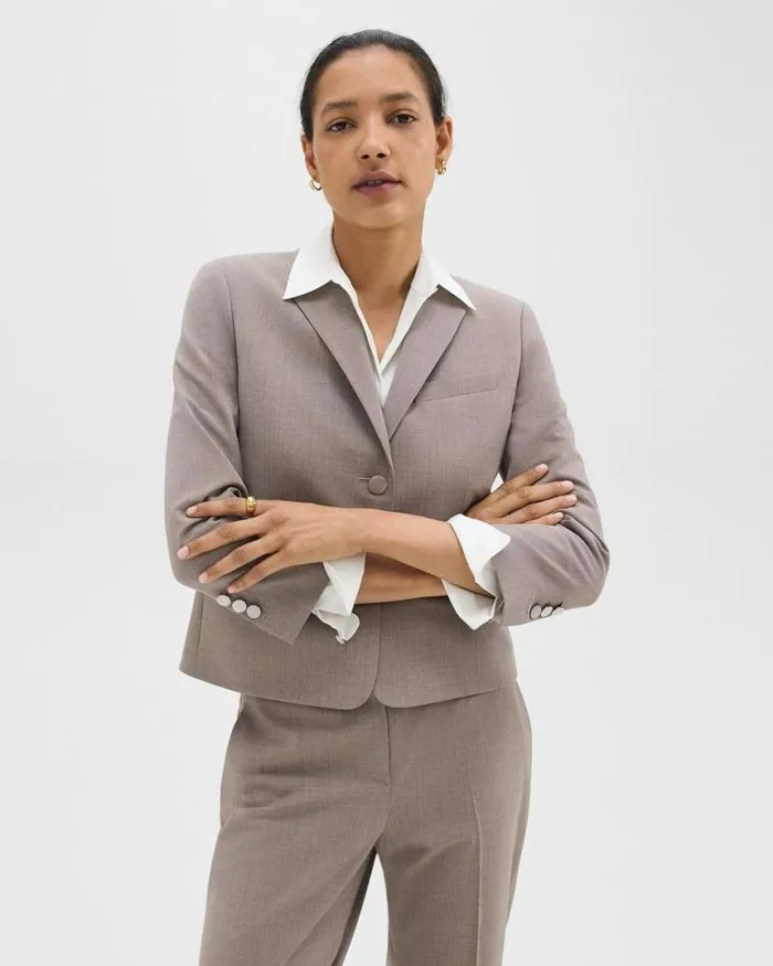 Suits Women Theory Boxy Blazer In Good Wool Cinder Melange