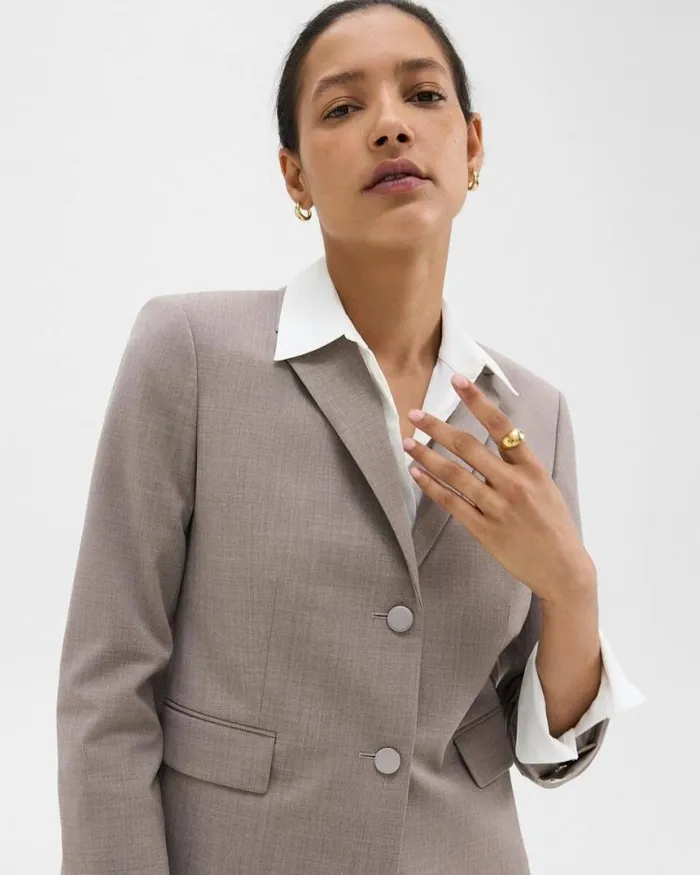 Suits Women Theory Boxy Blazer In Good Wool Cinder Melange