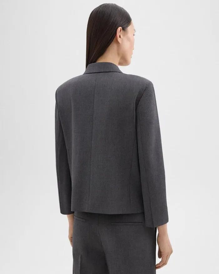 Suits Women Theory Boxy Patch Pocket Blazer In Good Wool Charcoal Melange
