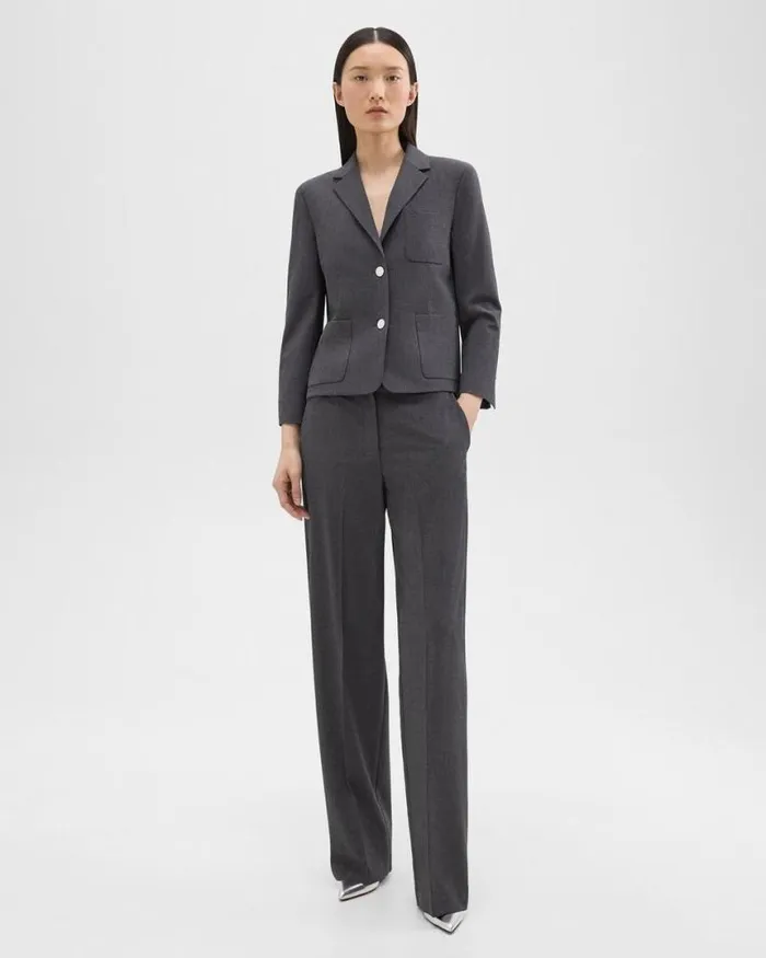 Suits Women Theory Boxy Patch Pocket Blazer In Good Wool Charcoal Melange