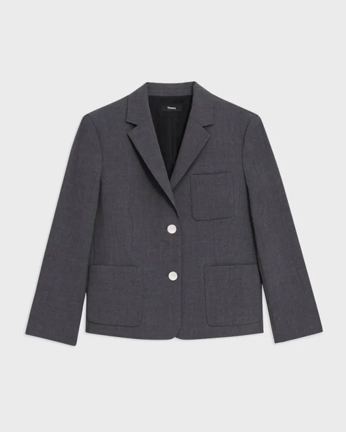 Suits Women Theory Boxy Patch Pocket Blazer In Good Wool Charcoal Melange