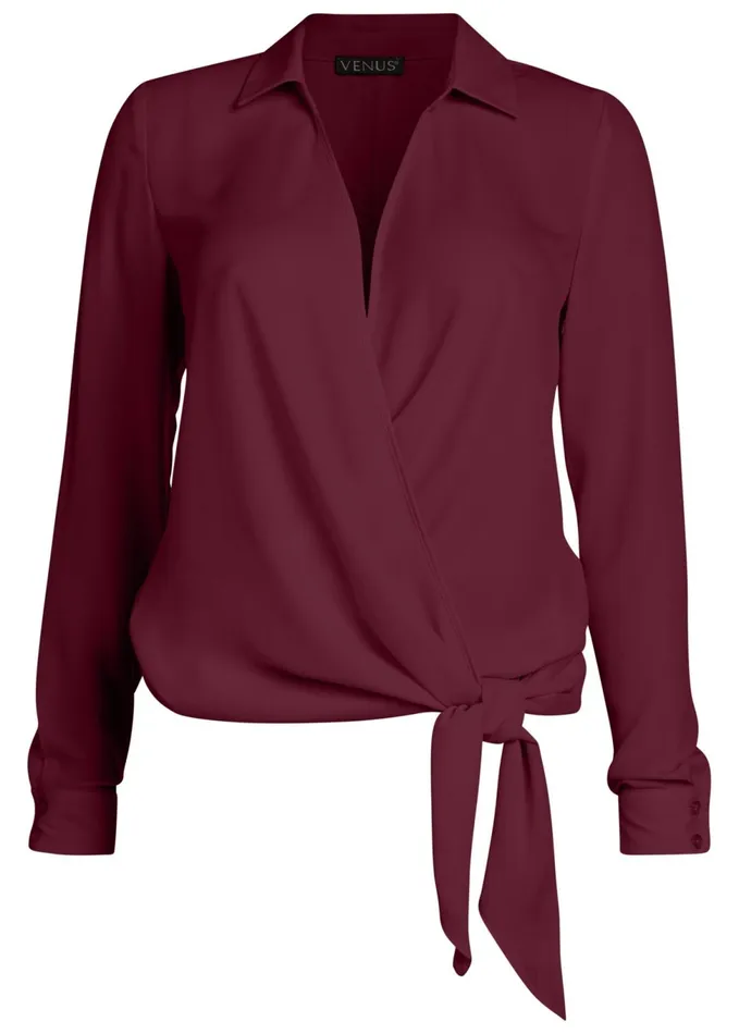 SURPLICE SIDE TIE BLOUSE Wine Women VENUS Night Out Tops