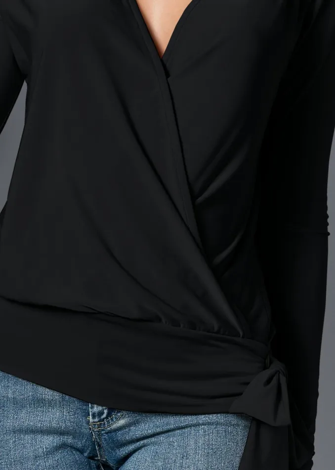 SURPLICE SIDE TIE TOP Black Women VENUS Night Out Tops
