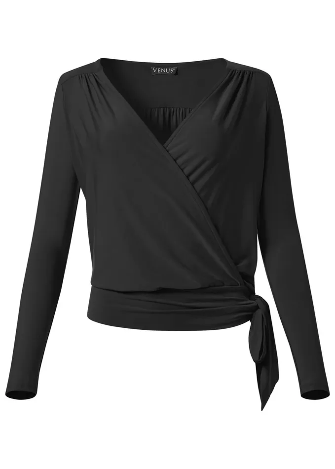 SURPLICE SIDE TIE TOP Black Women VENUS Night Out Tops