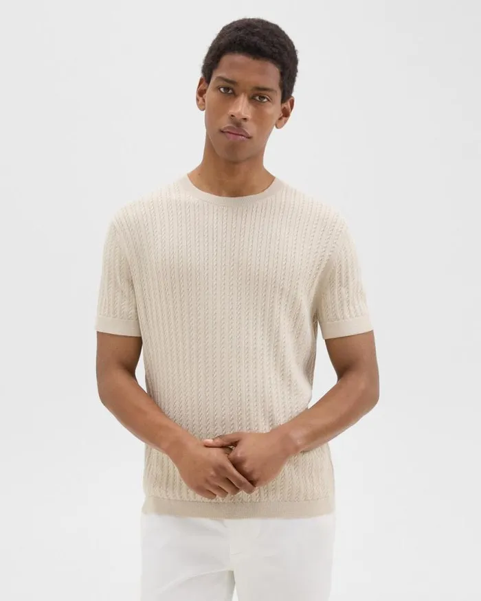 Sweaters Cardigans Men Theory Cable Knit Tee In Cotton New Sand