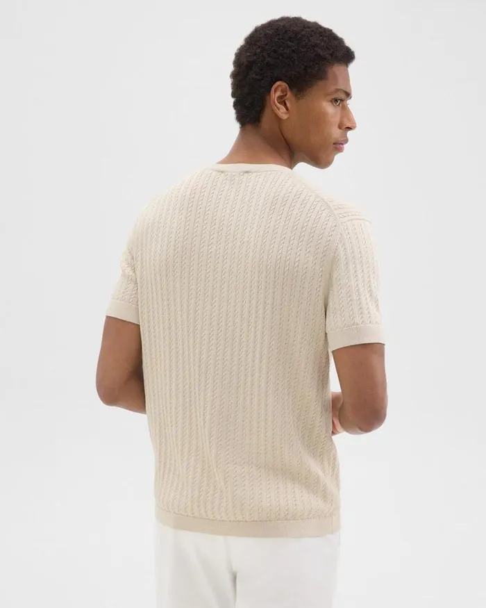 Sweaters Cardigans Men Theory Cable Knit Tee In Cotton New Sand Sweaters Cardigans Men Theory Cable Knit Tee In Cotton New Sand