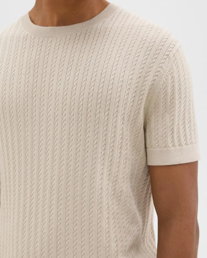 Sweaters Cardigans Men Theory Cable Knit Tee In Cotton New Sand Sweaters Cardigans Men Theory Cable Knit Tee In Cotton New Sand