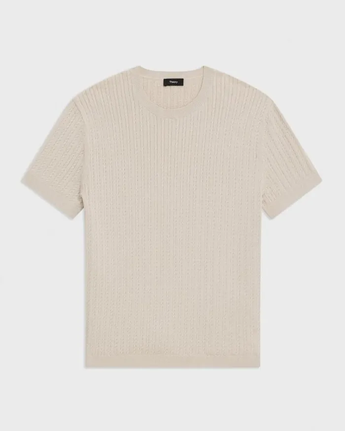 Sweaters Cardigans Men Theory Cable Knit Tee In Cotton New Sand Sweaters Cardigans Men Theory Cable Knit Tee In Cotton New Sand