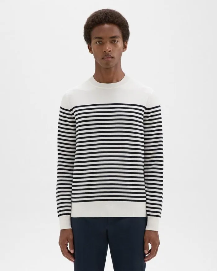Sweaters Cardigans Men Theory Striped Crewneck Sweater In Merino Wool White Multi Sweaters Cardigans Men Theory Striped Crewneck Sweater In Merino Wool White Multi