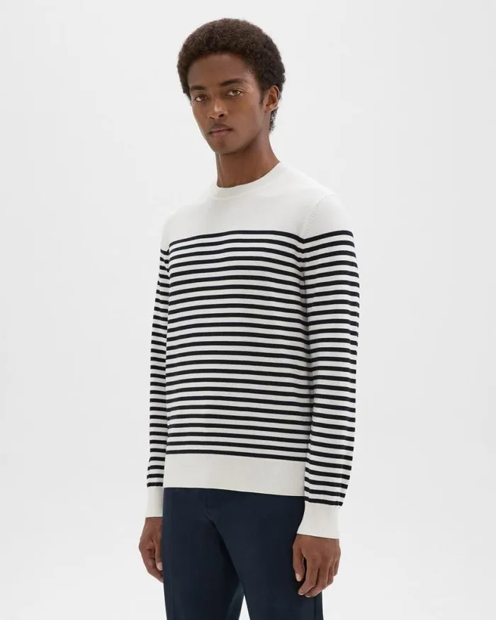 Sweaters Cardigans Men Theory Striped Crewneck Sweater In Merino Wool White Multi Sweaters Cardigans Men Theory Striped Crewneck Sweater In Merino Wool White Multi
