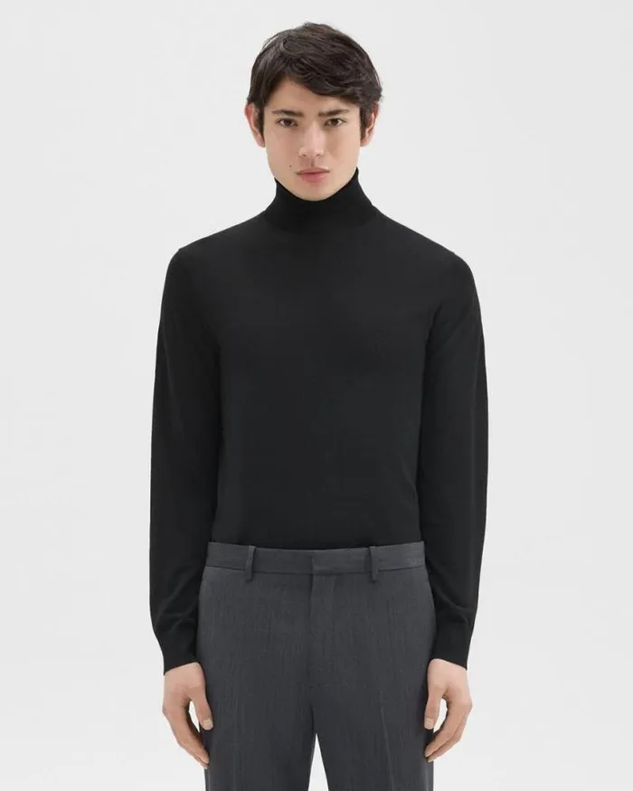 Sweaters Cardigans Men Theory Turtleneck Sweater In Regal Wool Black