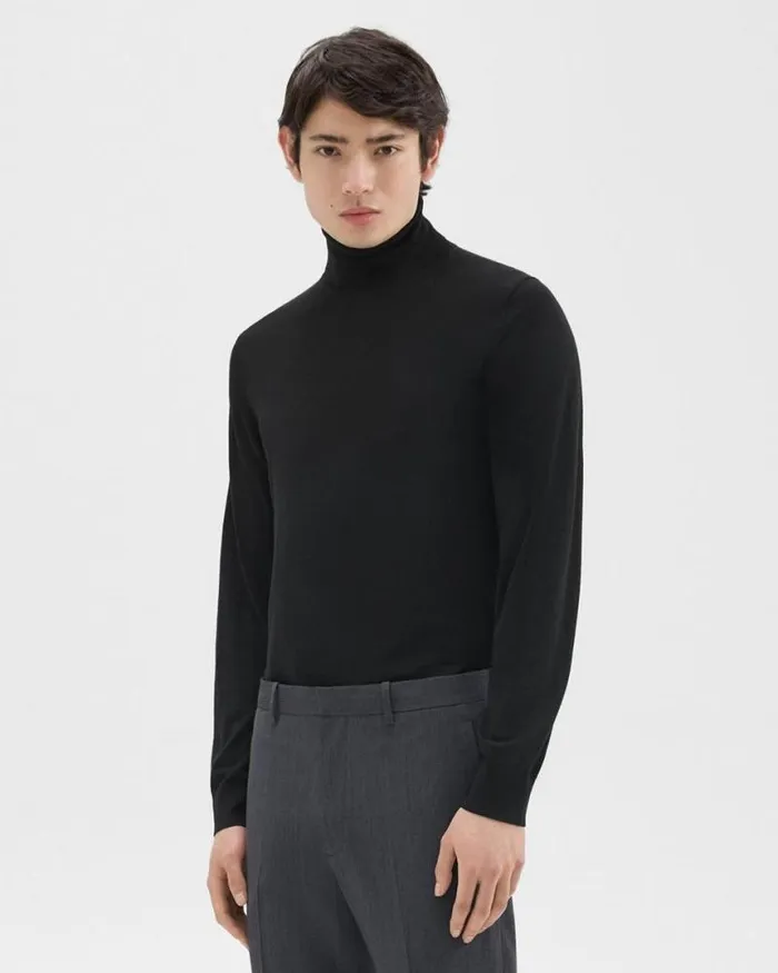 Sweaters Cardigans Men Theory Turtleneck Sweater In Regal Wool Black